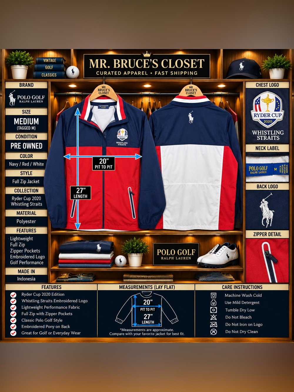 Polo Golf Ralph Lauren Ryder Cup 2020 Whistling Straits Jacket Men’s M